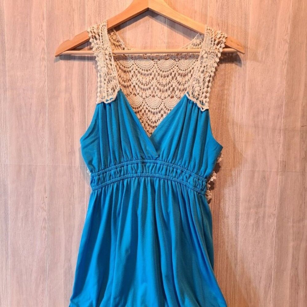 rue21 Turquoise Maxi Dress Lace Back Boho Sleeveless V Neck Womens Size S Summer